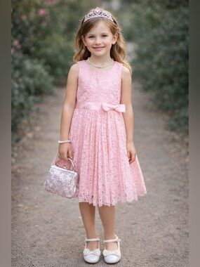 NWOT WonderNation SZ 7 Special Occasion Dress Bubble Gum Pink Lace STINKIN CUTE